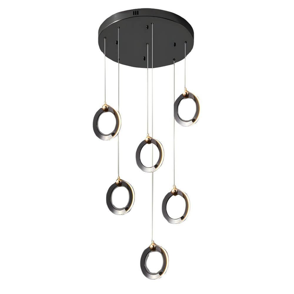 Silicone Ring Cluster Staircase Chandelier Black Gold Stainless Steel Dimmable 3000K–6000K Remote 7 Configurations