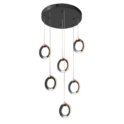 Silicone Ring Cluster Staircase Chandelier Black Gold Stainless Steel Dimmable 3000K–6000K Remote 7 Configurations
