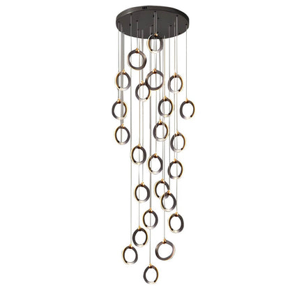 Silicone Ring Cluster Staircase Chandelier Black Gold Stainless Steel Dimmable 3000K–6000K Remote 7 Configurations