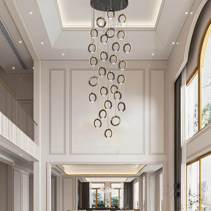 Silicone Ring Cluster Staircase Chandelier Black Gold Stainless Steel Dimmable 3000K–6000K Remote 7 Configurations