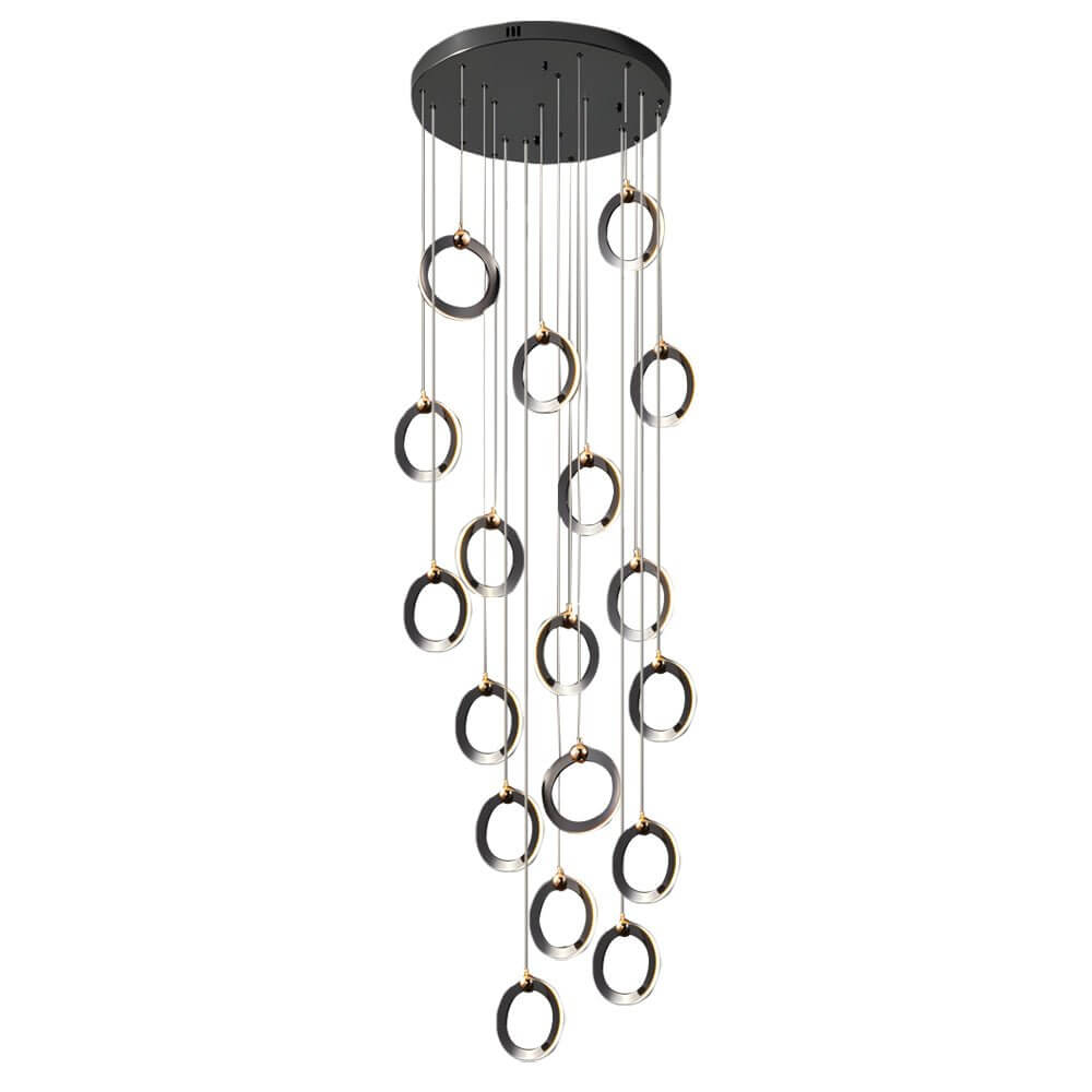 Silicone Ring Cluster Staircase Chandelier Black Gold Stainless Steel Dimmable 3000K–6000K Remote 7 Configurations