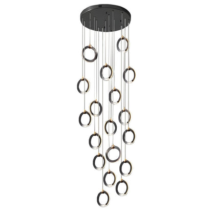 Silicone Ring Cluster Staircase Chandelier Black Gold Stainless Steel Dimmable 3000K–6000K Remote 7 Configurations