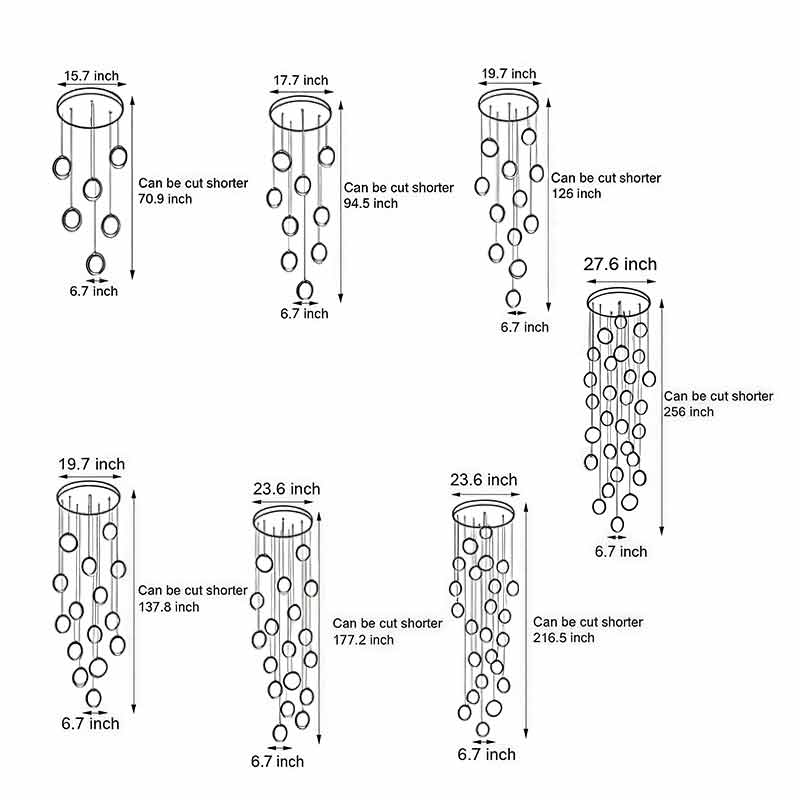 Silicone Ring Cluster Staircase Chandelier Black Gold Stainless Steel Dimmable 3000K–6000K Remote 7 Configurations