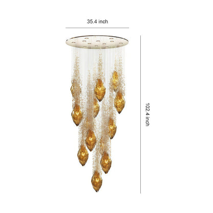 Staircase Chandelier Amber Glass Crystal 25-Head Cognac Warm White