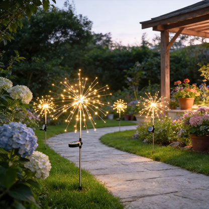 Solar Starburst Garden Lights 200 LED Firework Stake Lights Outdoor IP65