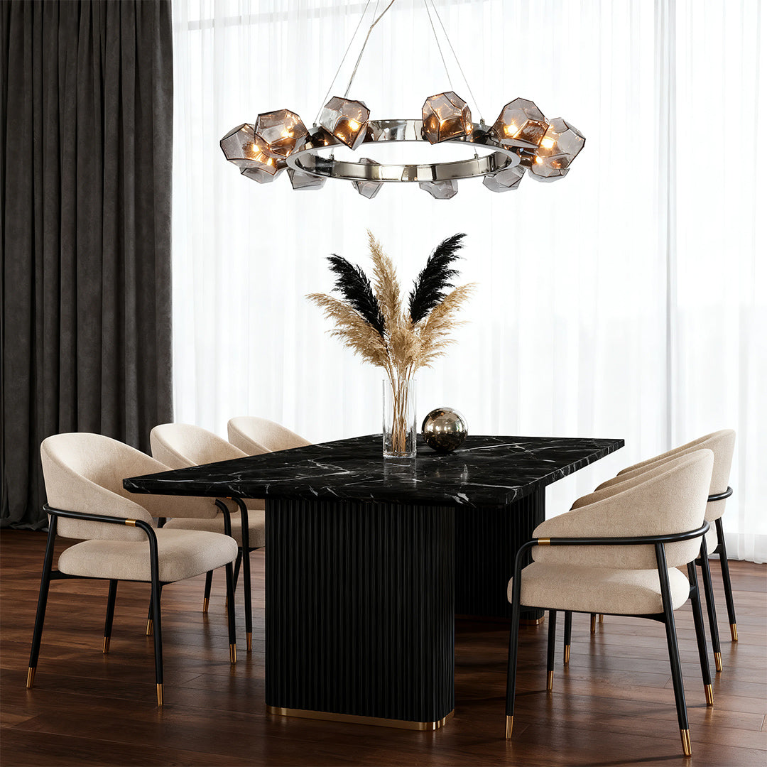 Modern Black Round Chandelier Geometric Glass Shades Ceiling Light Dining Room Living Room