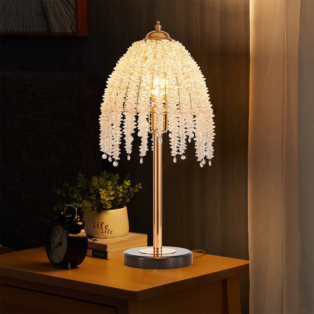 Gold Crystal Table Lamp European Luxury French Gold Hardware Frame Transparent Crystal Shade E12 Bedside 18.90 Inch