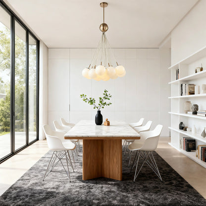 Gold Frame Bubble Glass Chandelier with Transparent Glass Spheres on Fine Suspension Arms