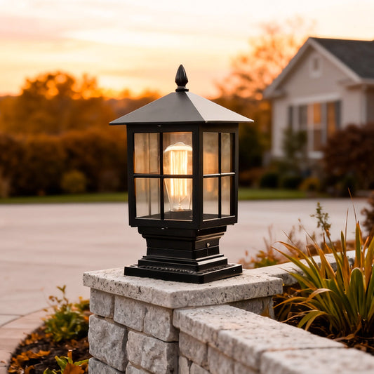 Traditional Black Outdoor Pillar Light Aluminum Alloy Solar or Hardwired IP65 3 Color Temperature 12 Hour