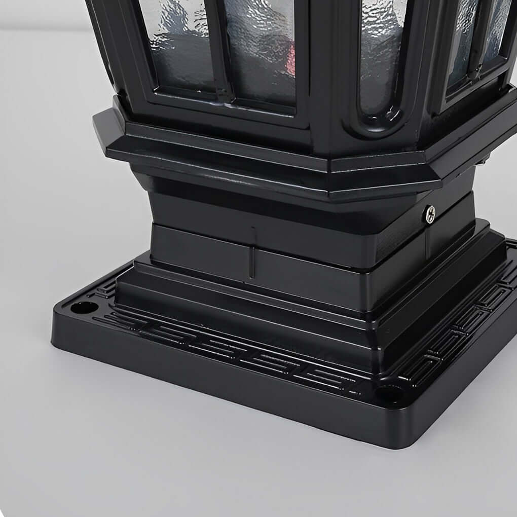 Retro Pavilion Style Outdoor Pillar Light Black or Bronze Die-Cast Aluminum Solar or Hardwired IP65 Glass