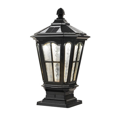 Retro Pavilion Style Outdoor Pillar Light Black or Bronze Die-Cast Aluminum Solar or Hardwired IP65 Glass