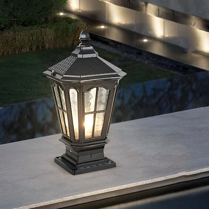 Retro Pavilion Style Outdoor Pillar Light Black or Bronze Die-Cast Aluminum Solar or Hardwired IP65 Glass