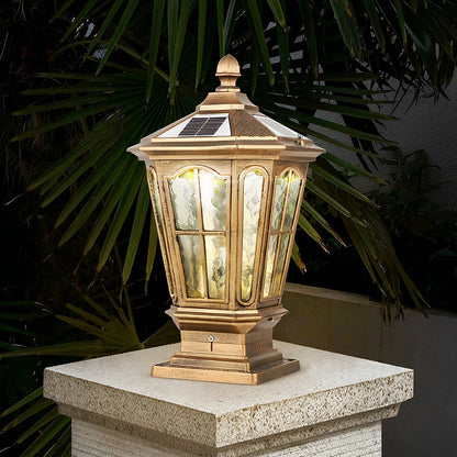 Retro Pavilion Style Outdoor Pillar Light Black or Bronze Die-Cast Aluminum Solar or Hardwired IP65 Glass