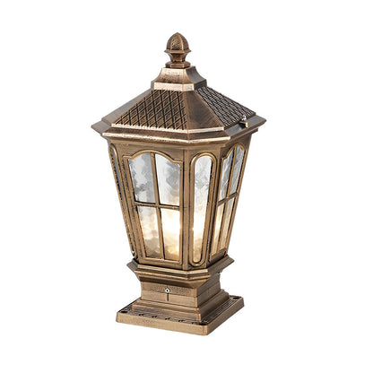 Retro Pavilion Style Outdoor Pillar Light Black or Bronze Die-Cast Aluminum Solar or Hardwired IP65 Glass