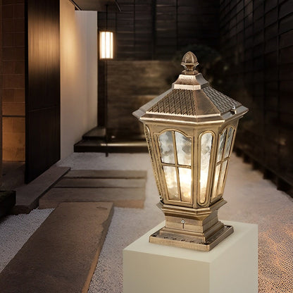 Retro Pavilion Style Outdoor Pillar Light Black or Bronze Die-Cast Aluminum Solar or Hardwired IP65 Glass