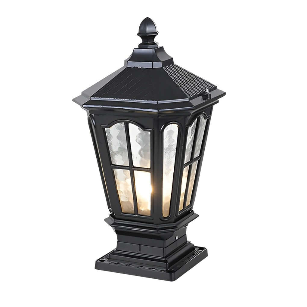 Retro Pavilion Style Outdoor Pillar Light Black or Bronze Die-Cast Aluminum Solar or Hardwired IP65 Glass