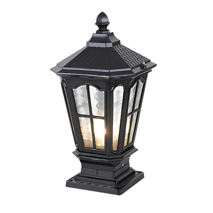 Retro Pavilion Style Outdoor Pillar Light Black or Bronze Die-Cast Aluminum Solar or Hardwired IP65 Glass