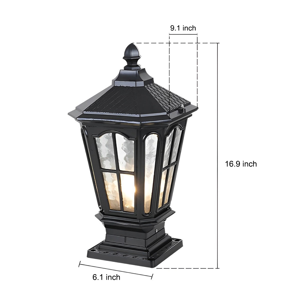 Retro Pavilion Style Outdoor Pillar Light Black or Bronze Die-Cast Aluminum Solar or Hardwired IP65 Glass