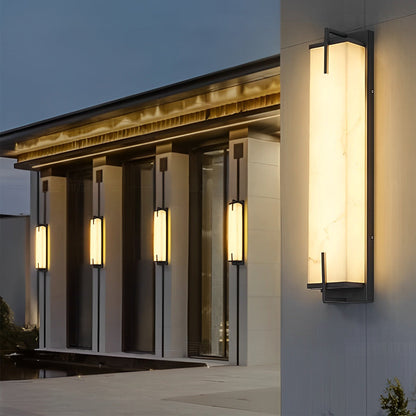 Modern LED Outdoor Wall Sconce Natural Marble Shade Stainless Steel 20W 3CCT Black 28 Inch