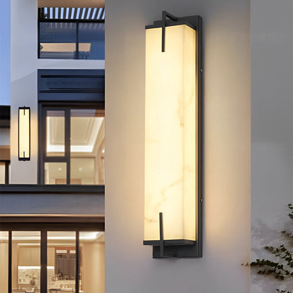 Modern LED Outdoor Wall Sconce Natural Marble Shade Stainless Steel 20W 3CCT Black 28 Inch