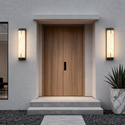Modern LED Outdoor Wall Sconce Natural Marble Shade Stainless Steel 20W 3CCT Black 28 Inch
