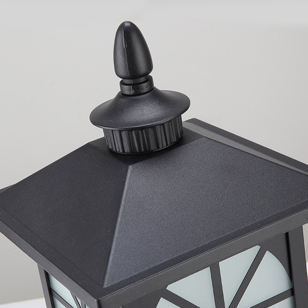 Retro Die-Cast Aluminum Frosted Glass Outdoor Pillar Light Black or Bronze 3 Grid Styles IP55 Hardwired E27