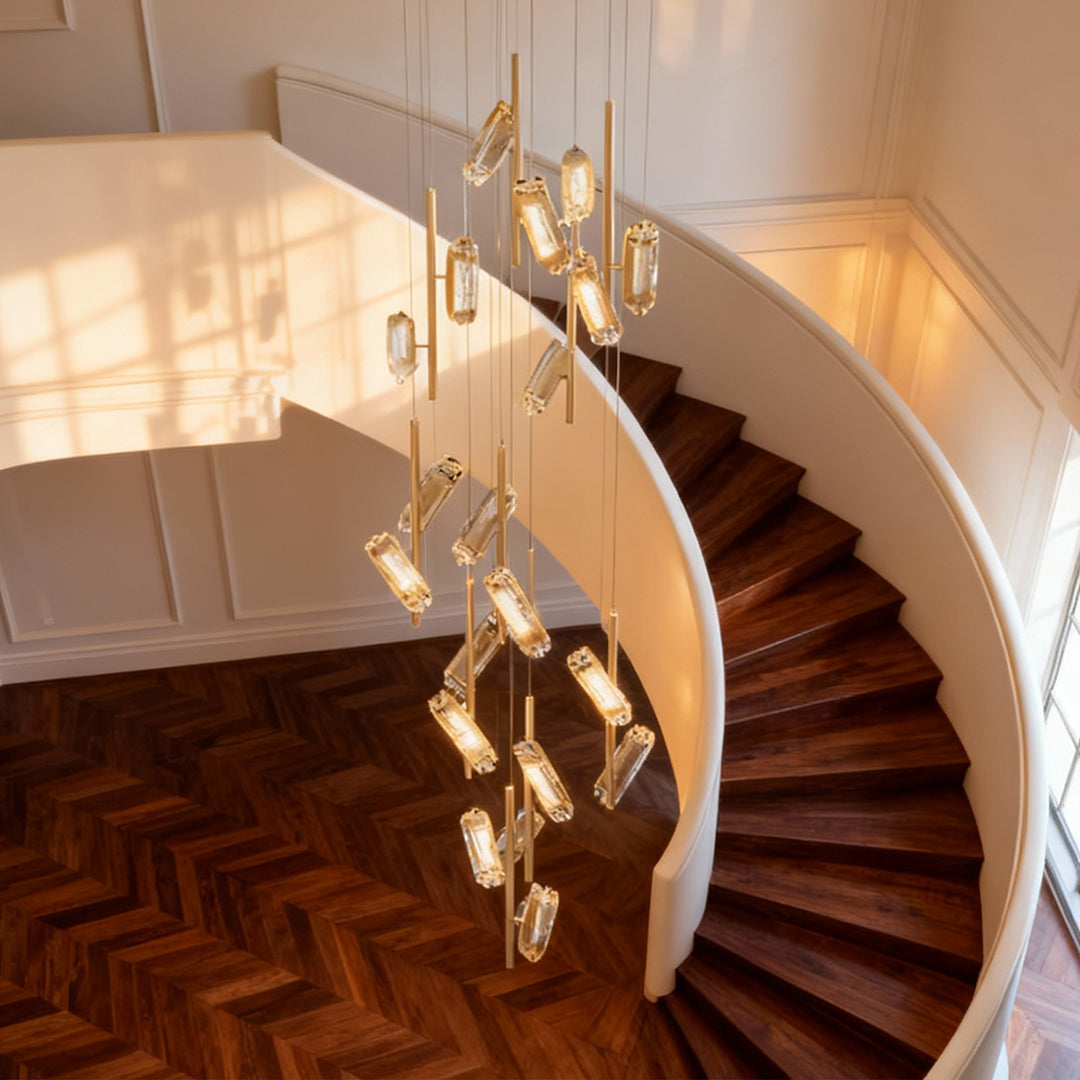 Staircase Chandelier Aluminium Acrylic 20-Head Linear Gradient Integrated LED Terracotta Gold Modern 3-Step Colour Temperature