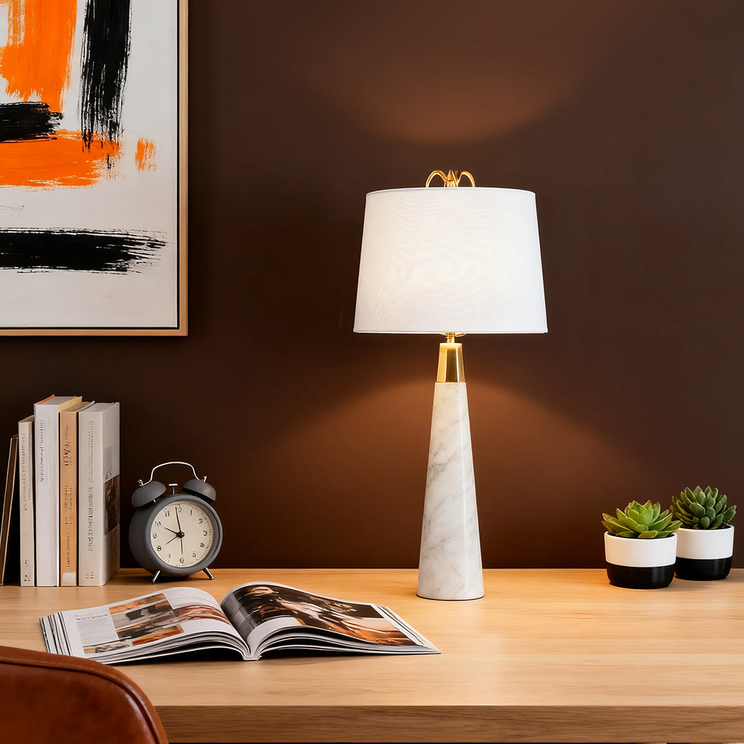 Modern Marble Table Lamp Natural Cloud Stone Shade White Metal Base E26 Nordic Luxury Bedside 31.50 Inch