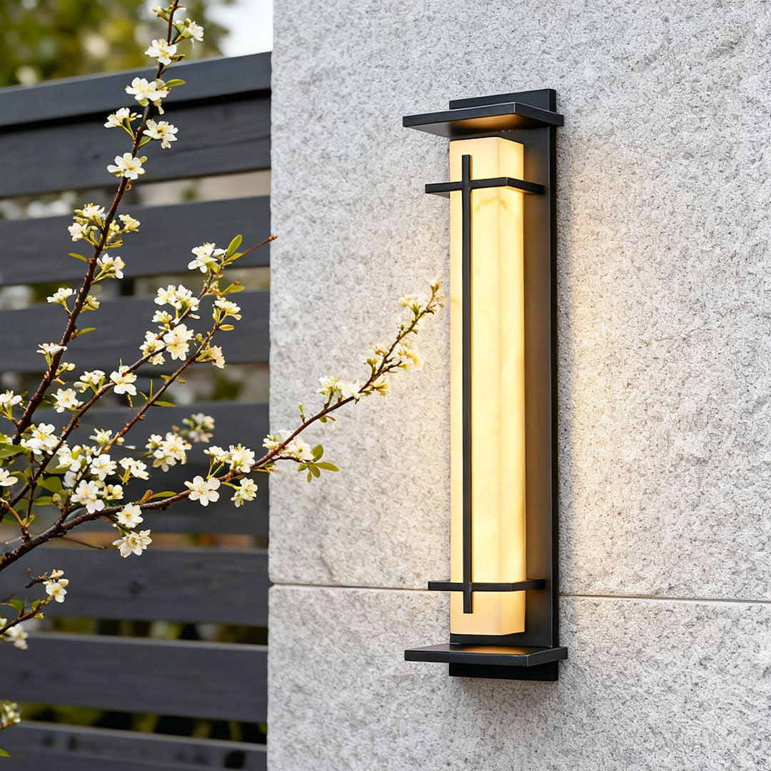 Modern LED Wall Sconce Stainless Steel Artificial Marble Shade IP65 2CCT 3 Sizes Black Indoor Outdoor