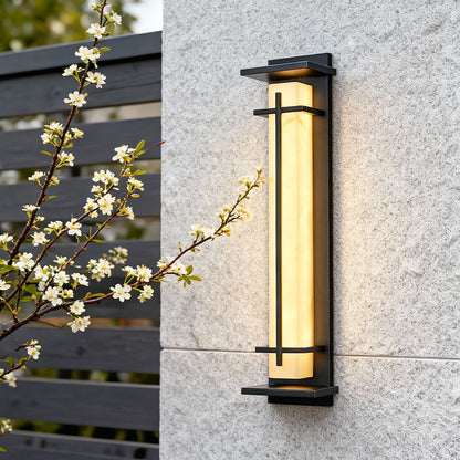 Modern LED Wall Sconce Stainless Steel Artificial Marble Shade IP65 2CCT 3 Sizes Black Indoor Outdoor