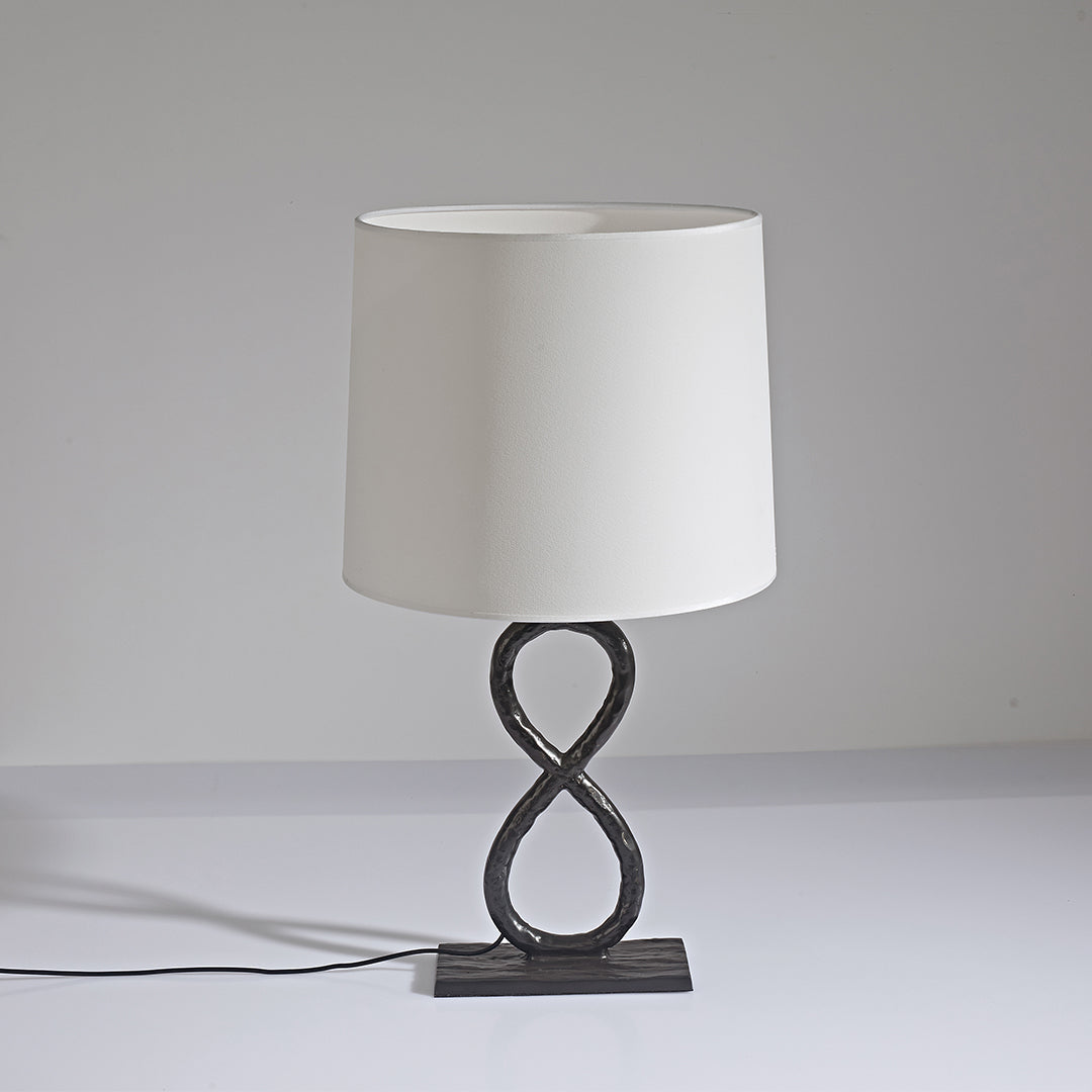 Bronze Pure Copper Table Lamp Twisted Infinity Base Beige Fabric Shade European Luxury LED 8W 23.62 Inch