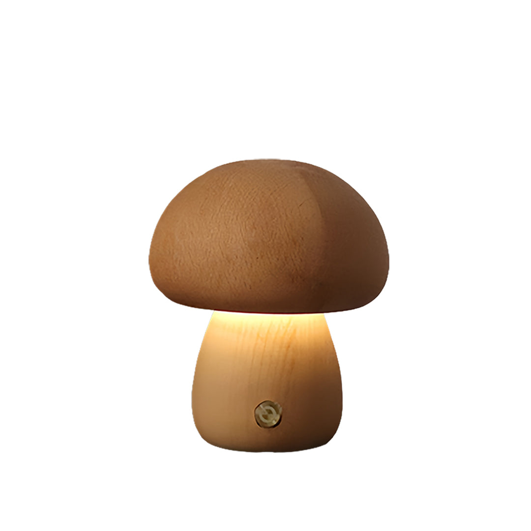 Beech Wood Mushroom LED Night Lamp Touch Dimming Four Shapes Two Finishes