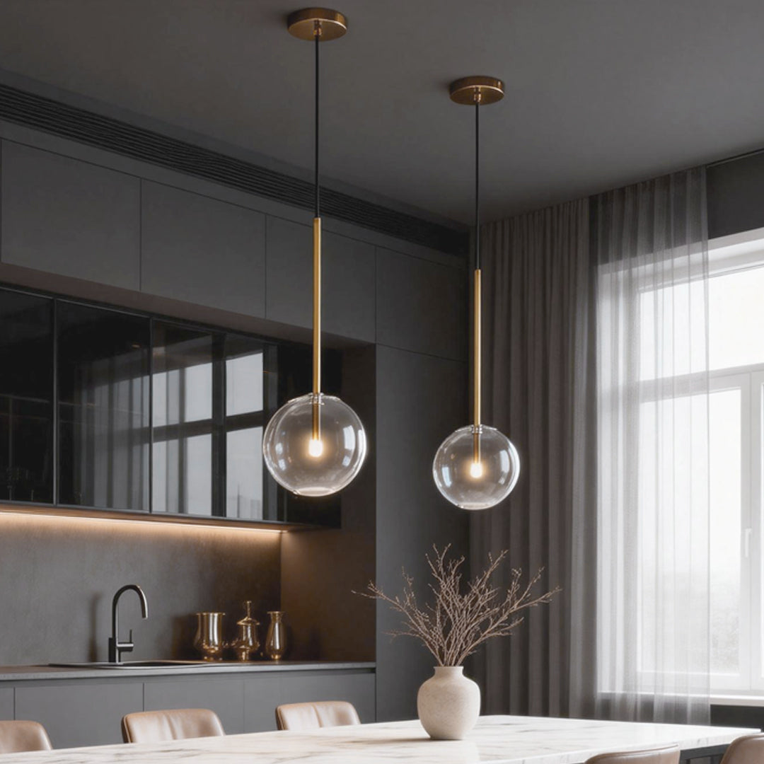 Nordic Clear Glass Globe Pendant Light with Gold Iron Hardware