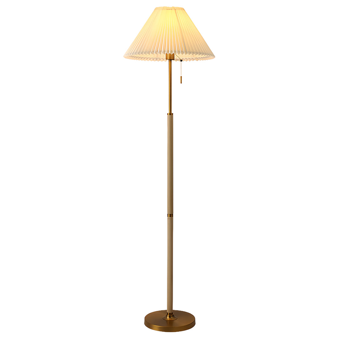 Modern Floor Lamp Solid Wood E27 LED Pleated Linen Shade Pull Chain Dimmable Remote Walnut Nordic American Country 62 Inch