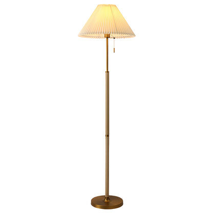 Modern Floor Lamp Solid Wood E27 LED Pleated Linen Shade Pull Chain Dimmable Remote Walnut Nordic American Country 62 Inch