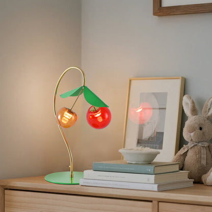 Nordic Cherry Glass Dual Head Table Lamp Gold Metal Green Leaf Tri-Color LED 12W 20.08 Inch