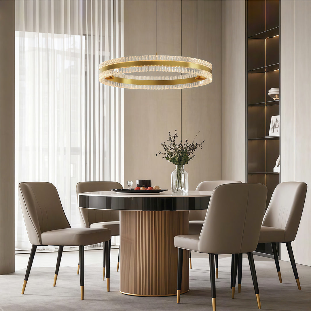 Geometric Ring Chandelier with Integrated LED and Aluminum Frame in Three Finish Options