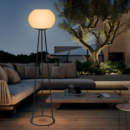 Solar Tripod Globe LED Outdoor Floor Lamp IP65 3-Step CCT Metal PE Dusk-to-Dawn
