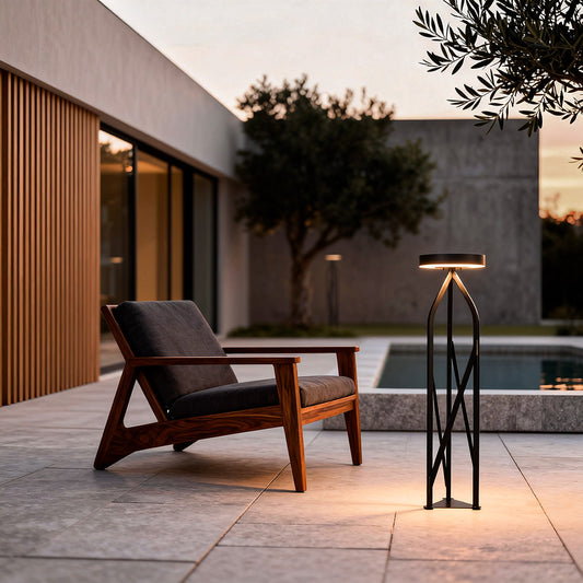 Vintage Minimalist Copper LED Outdoor Patio Floor Lamp IP55 Marble Shade 32W 3000K