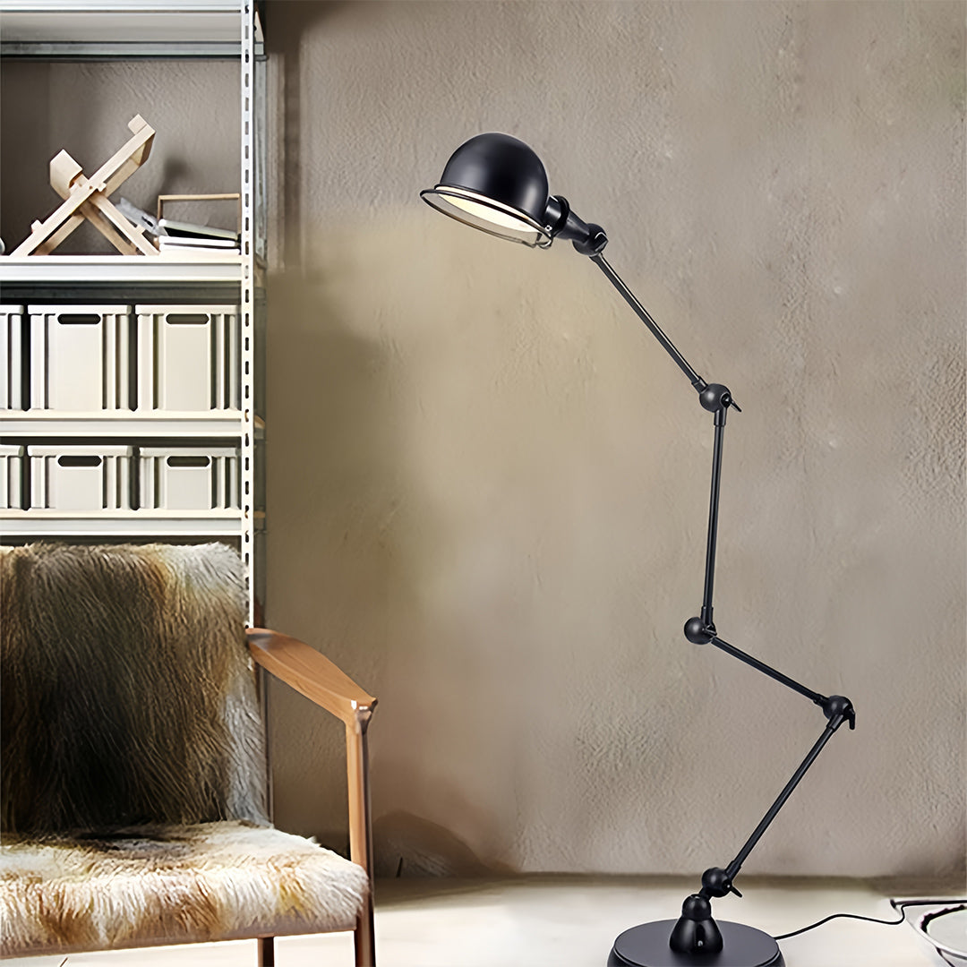 Industrial Articulated Floor Reading Lamp 4-Segment Iron Arm E27 LED 3000K Warm White Foot Switch Black White 61''