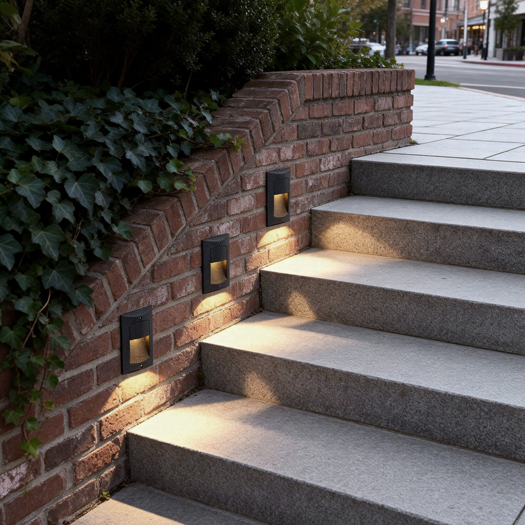 Surface Mounted LED Step Light Aluminum Glass Black 4W IP65 3000K Stair Wall Sconce