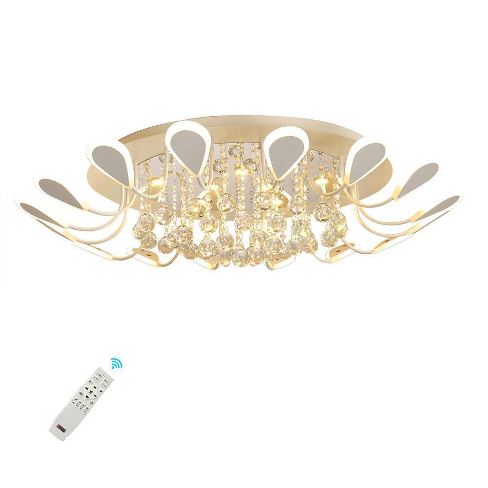 Flower-Shaped Crystal Semi-Flush Mount Ceiling Light — Modern Metal Acrylic Crystal LED White Black Dimmable 39 Inch