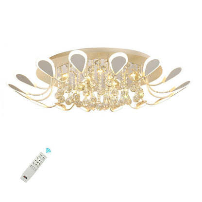 Flower-Shaped Crystal Semi-Flush Mount Ceiling Light — Modern Metal Acrylic Crystal LED White Black Dimmable 39 Inch