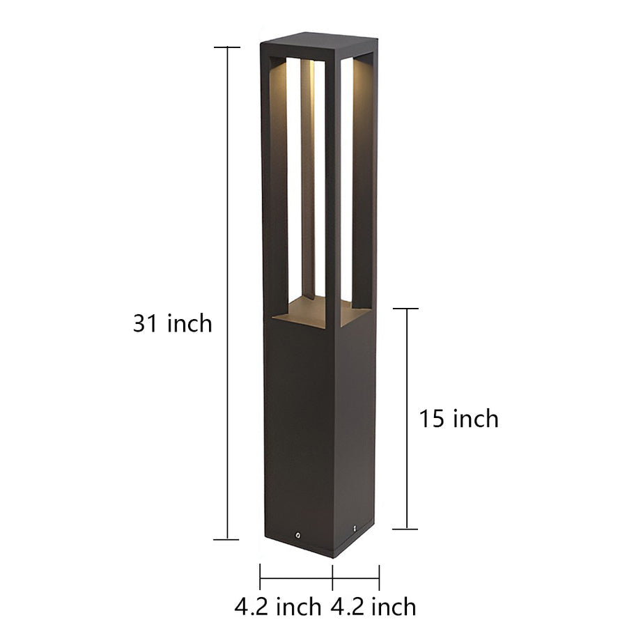 Modern Outdoor LED Bollard Garden Light 4-Beam Glass Aluminum Black 4 Heights