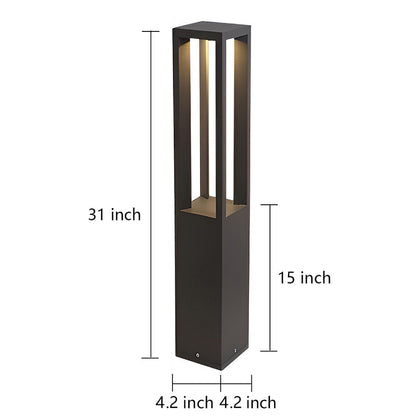 Modern Outdoor LED Bollard Garden Light 4-Beam Glass Aluminum Black 4 Heights