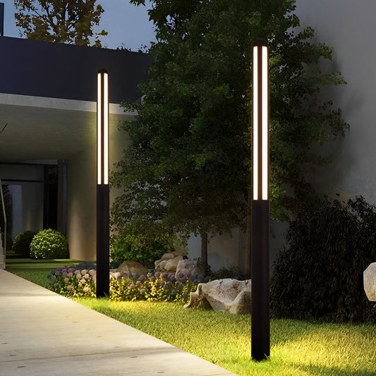 Tall Outdoor LED Bollard Light Slender Cylindrical Aluminum Black IP65 4 Heights