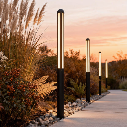 Tall Outdoor LED Bollard Light Slender Cylindrical Aluminum Black IP65 4 Heights