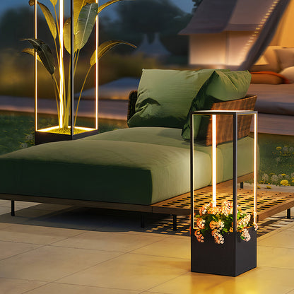 Square Stainless Steel Flower Pot LED Outdoor Floor Lamp IP65 4W 3000K Minimalist