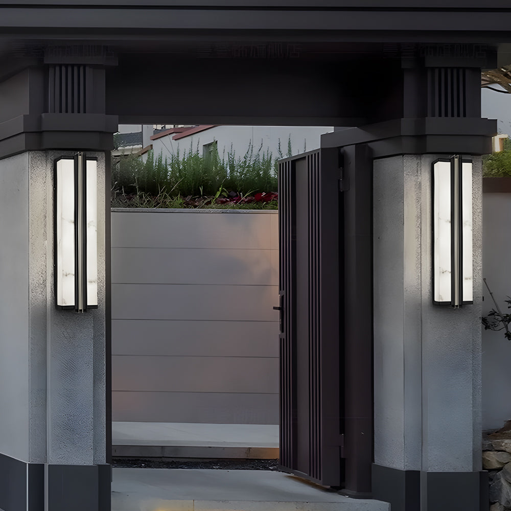 Modern LED Outdoor Wall Sconce Stainless Steel Resin Marble 30W 3CCT IP54 Black Gold 27 Inch