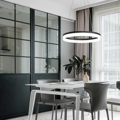 Thick Circle Acrylic Ring LED Pendant Light Dimmable Dining Room Bedroom Kitchen White Black